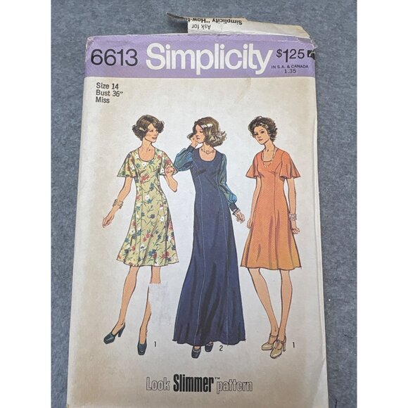 Vintage 1974 Simplicity 6613 Dress Sewing Pattern Size 14 Miss Uncut - Picture 1 of 7